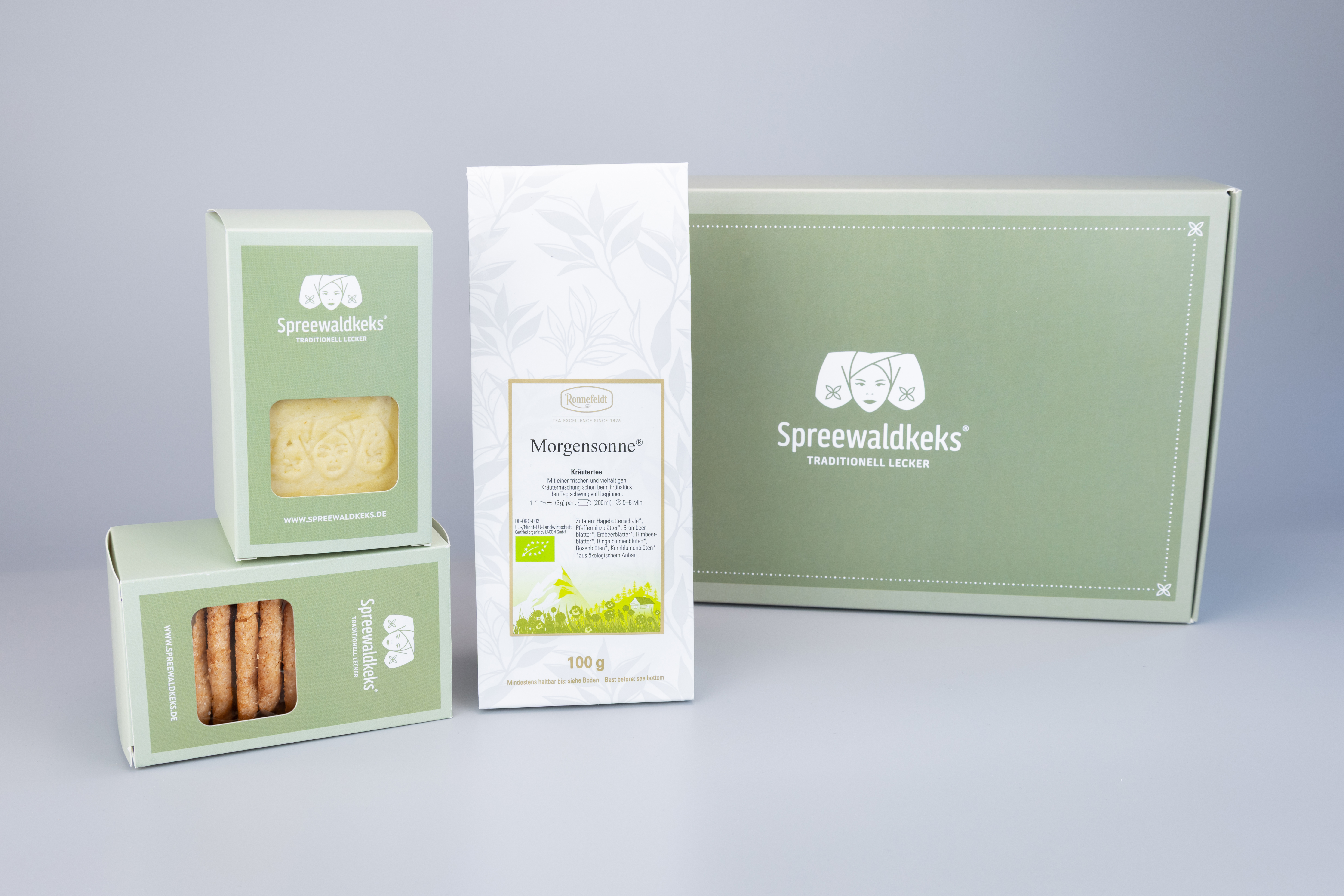 Geschenkbox Keks & Morgensonne: Kekse & Bio-Kräutertee